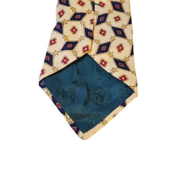 Tommy Hilfiger Neck Tie Mens Cream Blue Red Diamonds Stars Italian Silk Business - Picture 6 of 12